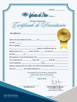 Certificado de presentación